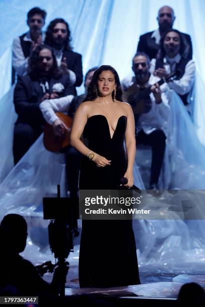 Rosalía performs onstage during The 24th Annual Latin Grammy Awards on November 16, 2023 in Seville, Spain.