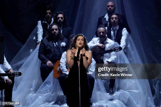 Rosalía performs onstage during The 24th Annual Latin Grammy Awards on November 16, 2023 in Seville, Spain.