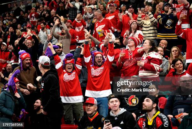 Fans cheer on during the second period of the 2023 NHL Global Series in Sweden between the Detroit Red Wings and the Ottawa Senators at Avicii Arena...