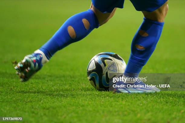 Detailed view of adidas boots during the UEFA EURO 2024 European qualifier match between Slovakia and Iceland at Narodny futbalovy stadion on...