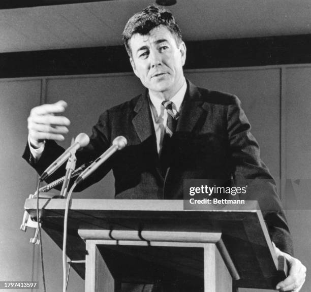 Congressman Paul McCloskey announces he will enter the New Hampshire presidential primary if President Nixon continues his war policy or continues...