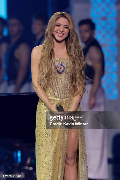 Shakira performs onstage during The 24th Annual Latin Grammy Awards on November 16, 2023 in Seville, Spain.