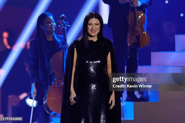 Laura Pausini performs onstage during The 24th Annual Latin Grammy Awards on November 16, 2023 in Seville, Spain.