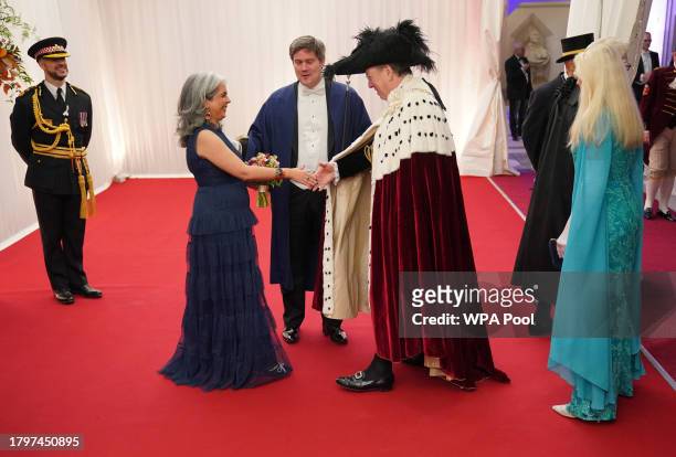 Lord Mayor of the City of London Professor Michael Mainelli and his wife Elisabeth arrive at a banquet, given by the Lord Mayor of London and City of...