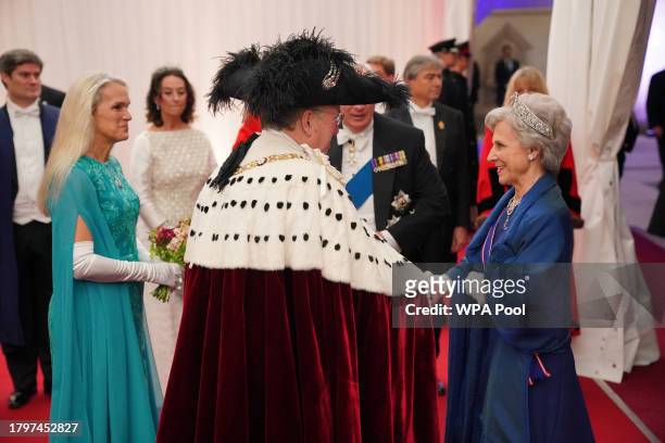 Birgitte, Duchess of Gloucester and Richard, Duke of Gloucester are welcomed by Lord Mayor of the City of London Professor Michael Mainelli as they...