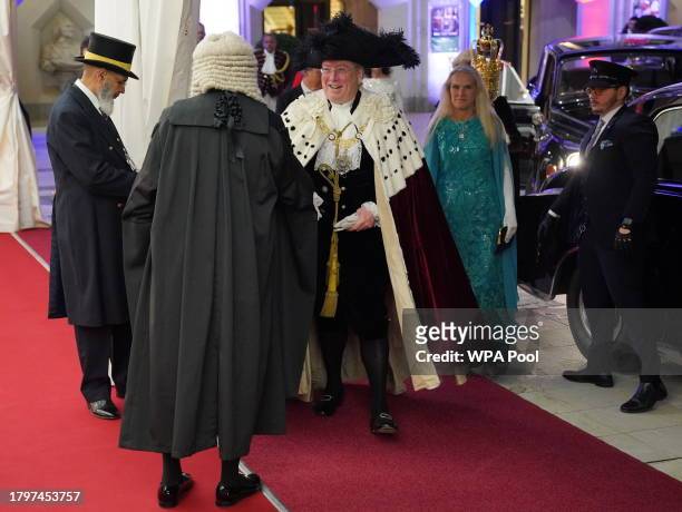 Lord Mayor of the City of London Professor Michael Mainelli and his wife Elisabeth arrive at a banquet, given by the Lord Mayor of London and City of...