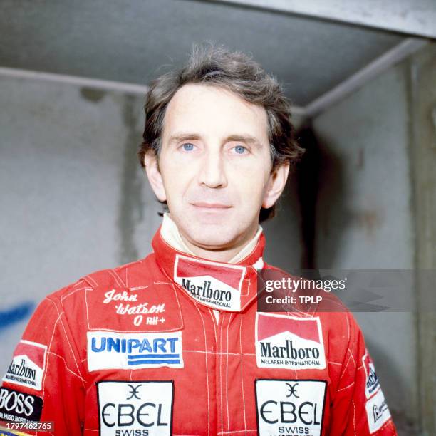 Portrait of British Formula One driver John Watson during a mid-season testing day at Brands Hatch motor racing circuit, Kent, England, June 24, 1982.