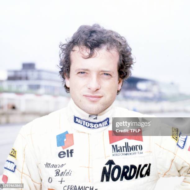 Portrait of Italian Formula One driver Mauro Baldi during a mid-season testing day at Brands Hatch motor racing circuit, Kent, England, June 24, 1982.