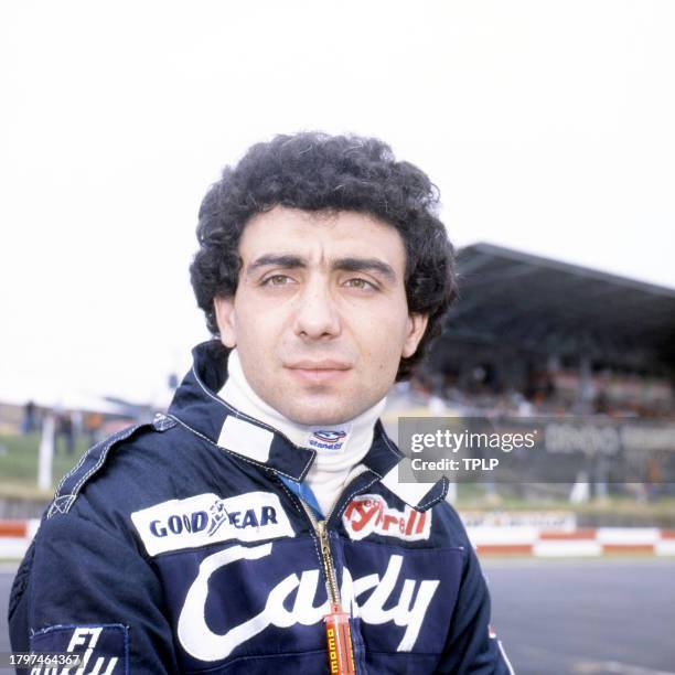 Portrait of Italian Formula One driver Michele Alboreto during a mid-season testing day at Brands Hatch motor racing circuit, Kent, England, June 24,...