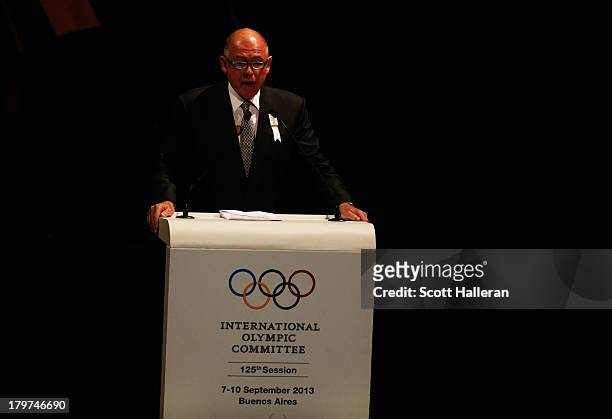 President of the Local Organising Committee Gerardo Werthein speaks attends the Opening Ceremony of the 125th IOC Session at Teatro Colon on...