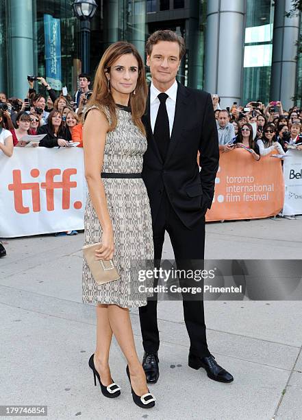 Producer Livia Giuggioli and actor Colin Firth arrive at "The Railway Man" Premiere during the 2013 Toronto International Film Festival at Roy...