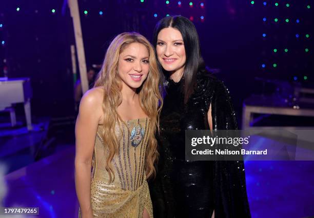 Shakira and Laura Pausini attend The 24th Annual Latin Grammy Awards on November 16, 2023 in Seville, Spain.