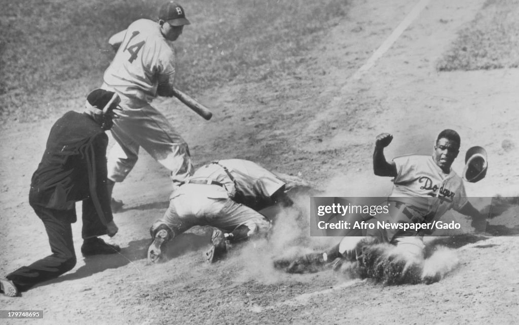 Jackie Robinson Sliding Home