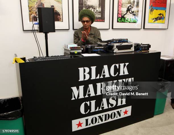 Don Letts DJ's at the launch of 'Black Market Clash', an exhibition of personal memorabilia and items curated by original members of The Clash, at 75...