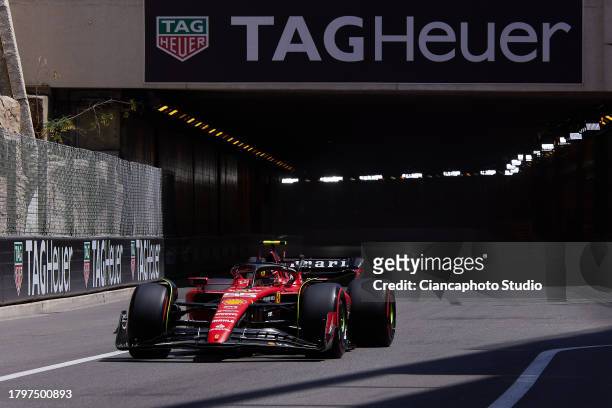 Carlos Sainz of Spain and Scuderia Ferrari drives on track during qualifying ahead of the F1 Grand Prix of Monaco at Circuit de Monaco on May 27,...