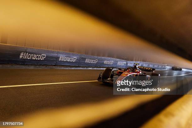 Carlos Sainz of Spain and Scuderia Ferrari drives on track during qualifying ahead of the F1 Grand Prix of Monaco at Circuit de Monaco on May 27,...