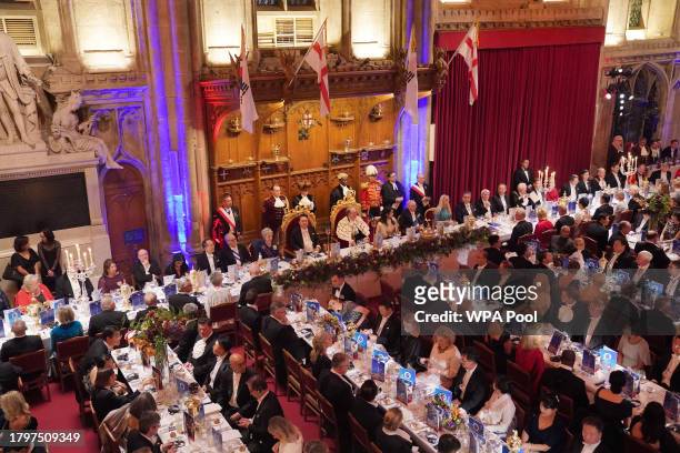 General view of the banquet in the Great Hall hosted by Lord Mayor of the City of London Professor Michael Mainelli for President of South Korea Yoon...
