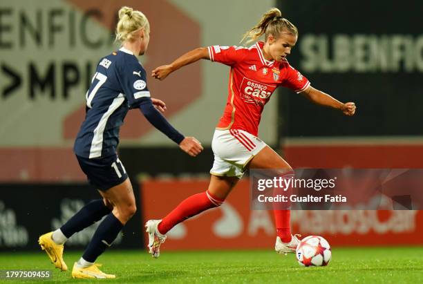 Anna Gasper of SL Benfica with Caroline Seger of FC Rosengard in action during the Group A - UEFA Women's Champions League 2023/24 match between SL...