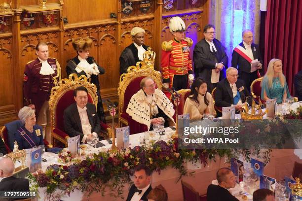 Lord Mayor of the City of London Professor Michael Mainelli with President of South Korea Yoon Suk Yeol and his wife Kim Keon Hee during the banquet...
