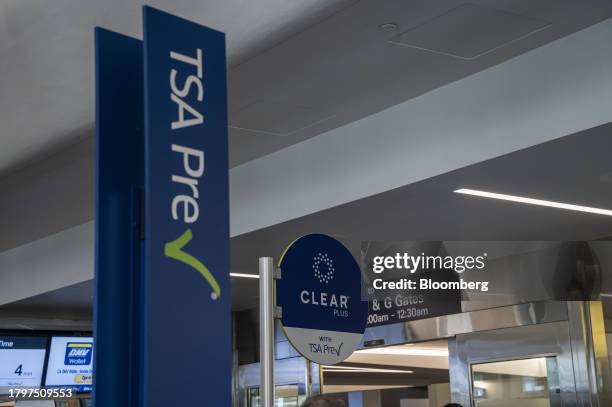 Clear Plus and Transportation Security Administration signage at San Francisco International Airport in San Francisco, California, US, on Wednesday,...