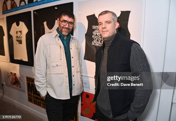 Robert Diament and Russell Tovey attend the opening of new exhibition 'WePresent + Russell Tovey: We Move In Circles' at Newspeak House on November...