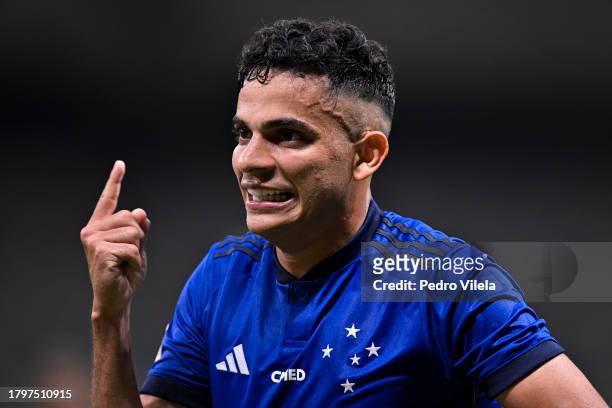 Bruno Rodrigues of Cruzeiro celebrates after scoring the team's second goal during between Cruzeiro and Vasco da Gama as part of Brasileirao 2023 at...
