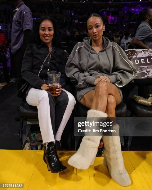 Draya Michele sits court side during the Houston Rockets game against the Los Angeles Lakers on November 19, 2023 at Crypto.Com Arena in Los Angeles,...