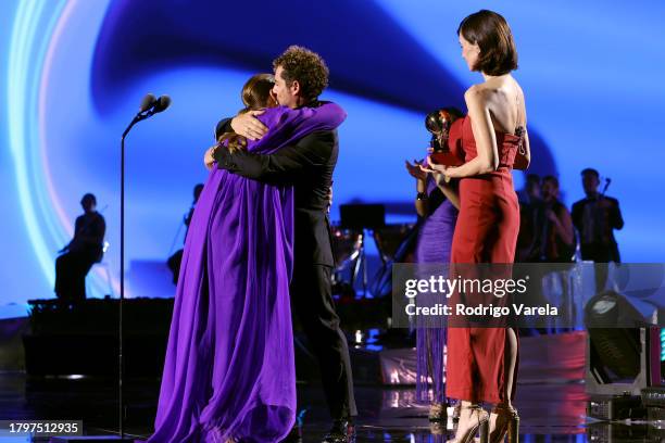 David Bisbal and Paz Vega present the Best Flamenco Album award to Niña Pastori onstage during The 24th Annual Latin Grammy Awards on November 16,...