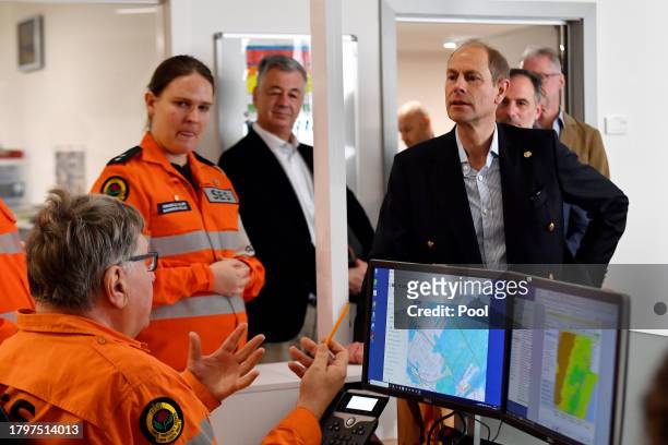 His Royal Highness Prince Edward, Duke of Edinburgh, meets with NSW State Emergency Service volunteers during a visit to the NSW State Emergency...