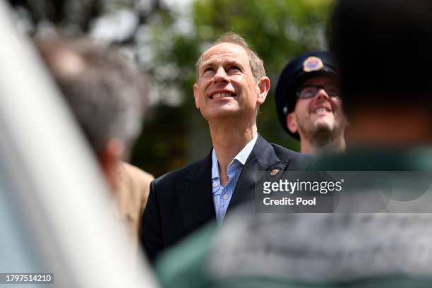 His Royal Highness Prince Edward, Duke of Edinburgh is seen during a visit to the NSW State Emergency Services in Marrickville on November 23, 2023...