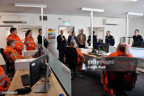 His Royal Highness Prince Edward, Duke of Edinburgh meets with NSW State Emergency Service volunteers during a visit to the NSW State Emergency...