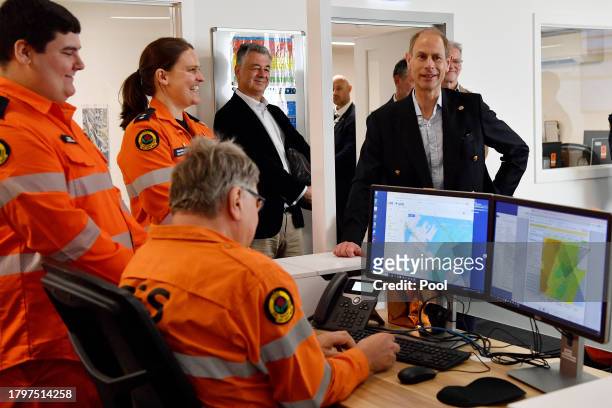 His Royal Highness Prince Edward, Duke of Edinburgh, meets with NSW State Emergency Service volunteers during a visit to the NSW State Emergency...