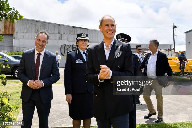His Royal Highness Prince Edward, Duke of Edinburgh arrives for visit to the NSW State Emergency Services in Marrickville on November 23, 2023 in...