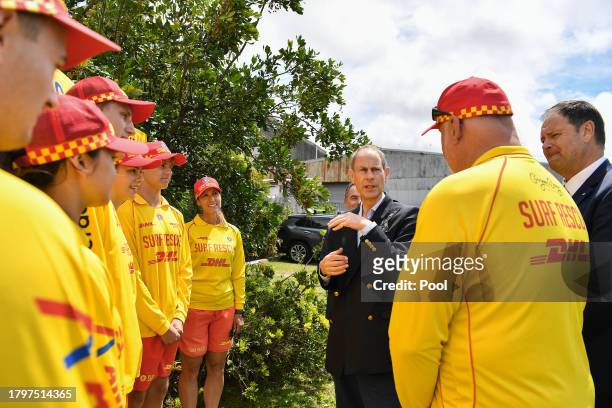 His Royal Highness Prince Edward, Duke of Edinburgh meets with Surf Life Saving NSW volunteers during a visit to the NSW State Emergency Services in...