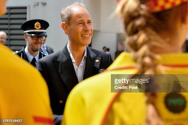 His Royal Highness Prince Edward, Duke of Edinburgh meets with Surf Life Saving NSW volunteers during a visit to the NSW State Emergency Services in...