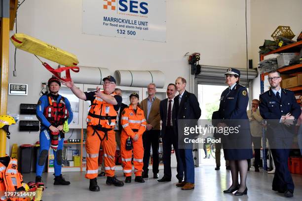 His Royal Highness Prince Edward, Duke of Edinburgh meets with NSW Rural Fire Service volunteers during a visit to the NSW State Emergency Services...