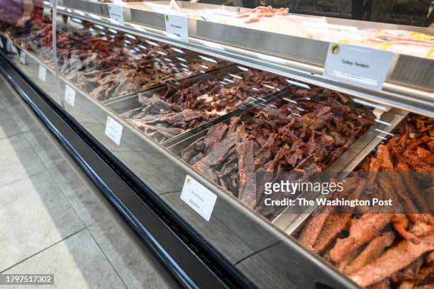 Sevierville, Tenn., - Nov. 6, 2023: The beef jerky counter at the nation's largest Buc-ee's.