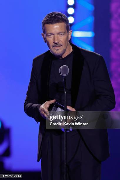 Antonio Banderas accepts The President's Award award onstage during The 24th Annual Latin Grammy Awards on November 16, 2023 in Seville, Spain.