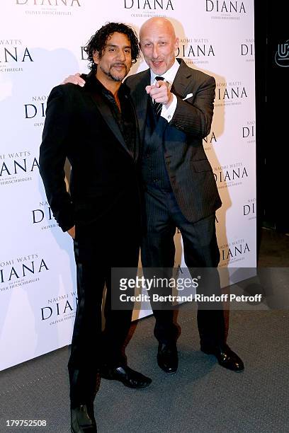 Actor Naveen Andrews and director Oliver Hirschbiegel attend 'Diana' Paris movie premiere at Cinema UGC Normandie on September 6, 2013 in Paris,...
