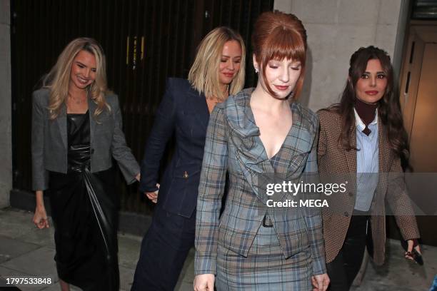 Cheryl, Nadine Coyle, Nicola Roberts and Kimberley Walsh of Girls Aloud seen promoting their new tour on November 23, 2023 in London, United Kingdom.