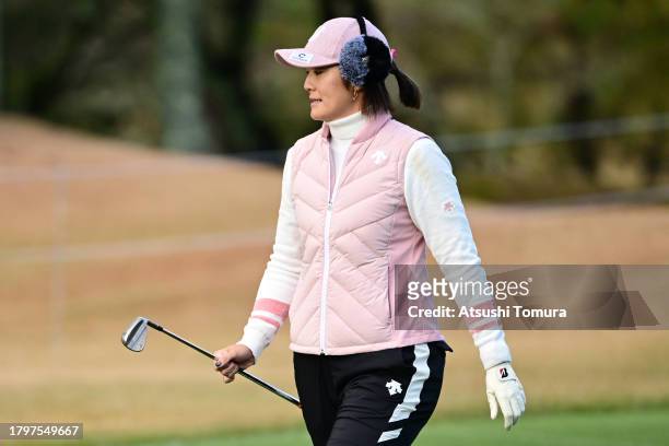 Ayaka Watanabe of Japan is seen on the 1st hole during the second round of 42nd DAIO PAPER elleair Ladies Open at elleair Golf Club Matsuyama on...