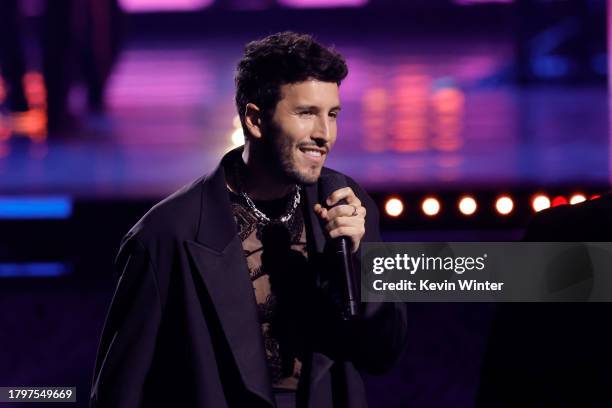 Sebastián Yatra speaks onstage during The 24th Annual Latin Grammy Awards on November 16, 2023 in Seville, Spain.