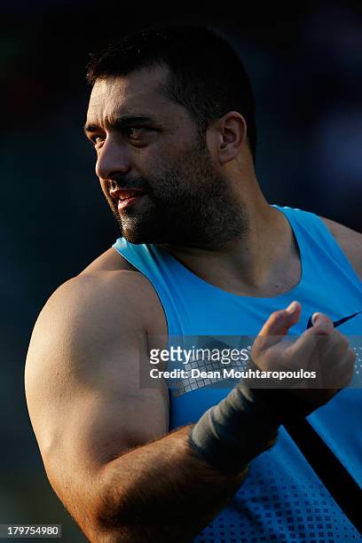 Asmir Kolasinac of Serbia competes in the Mens Shot Put during the 2013 Belgacom Memorial Van Damme IAAF Diamond League meet at The King Baudouin...