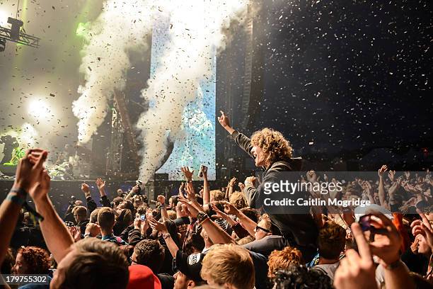 The crowd during The Flaming Lips performance on Day 2 of Bestival at Robin Hill Country Park on September 6, 2013 in Newport, Isle of Wight