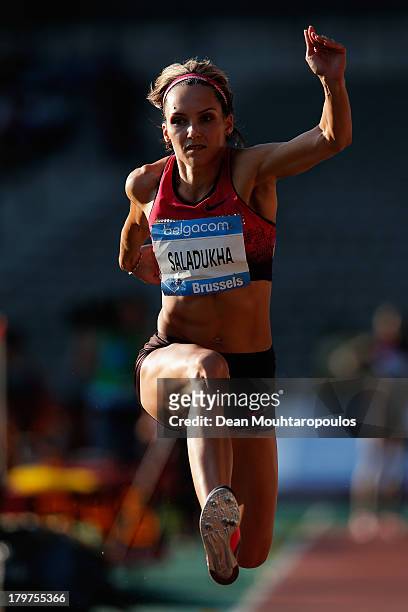 Olha Saladuha of Ukraine competes in the Womens Triple Jump during the 2013 Belgacom Memorial Van Damme IAAF Diamond League meet at The King Baudouin...