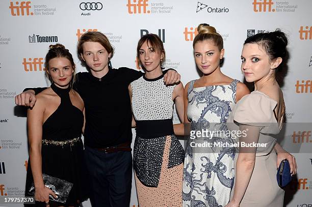 Actress Nathalie Love, actor Jack Kilmer, director Gia Coppola, actress Zoe Levin, and actress Claudia Levy arrive at the "Palo Alto" premiere during...