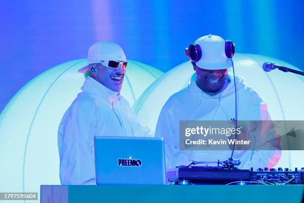 Feid and DJ Premier perform onstage during The 24th Annual Latin Grammy Awards on November 16, 2023 in Seville, Spain.
