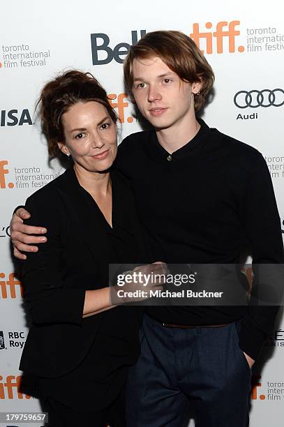 Joanne Whalley and actor Jack Kilmer arrive at the "Palo Alto" premiere during the 2013 Toronto International Film Festival at Scotiabank Theatre on...
