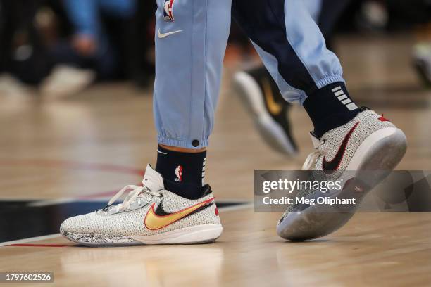 The sneakers worn by Kenneth Lofton Jr. #6 of the Memphis Grizzlies are seen during warm ups before the game against the LA Clippers at Crypto.com...