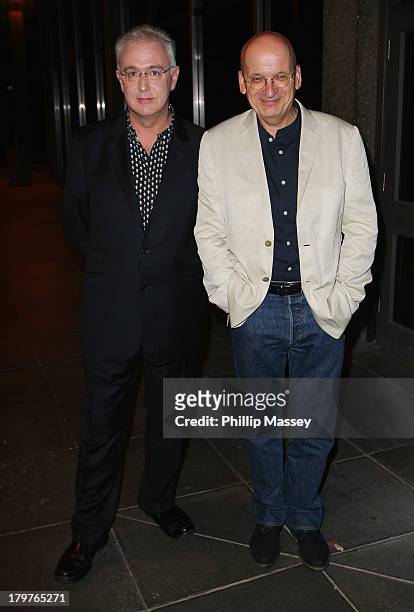 Joseph O'Connor and Roddy Doyle attend the Late Late Show at RTE Studios on September 6, 2013 in Dublin, Ireland.